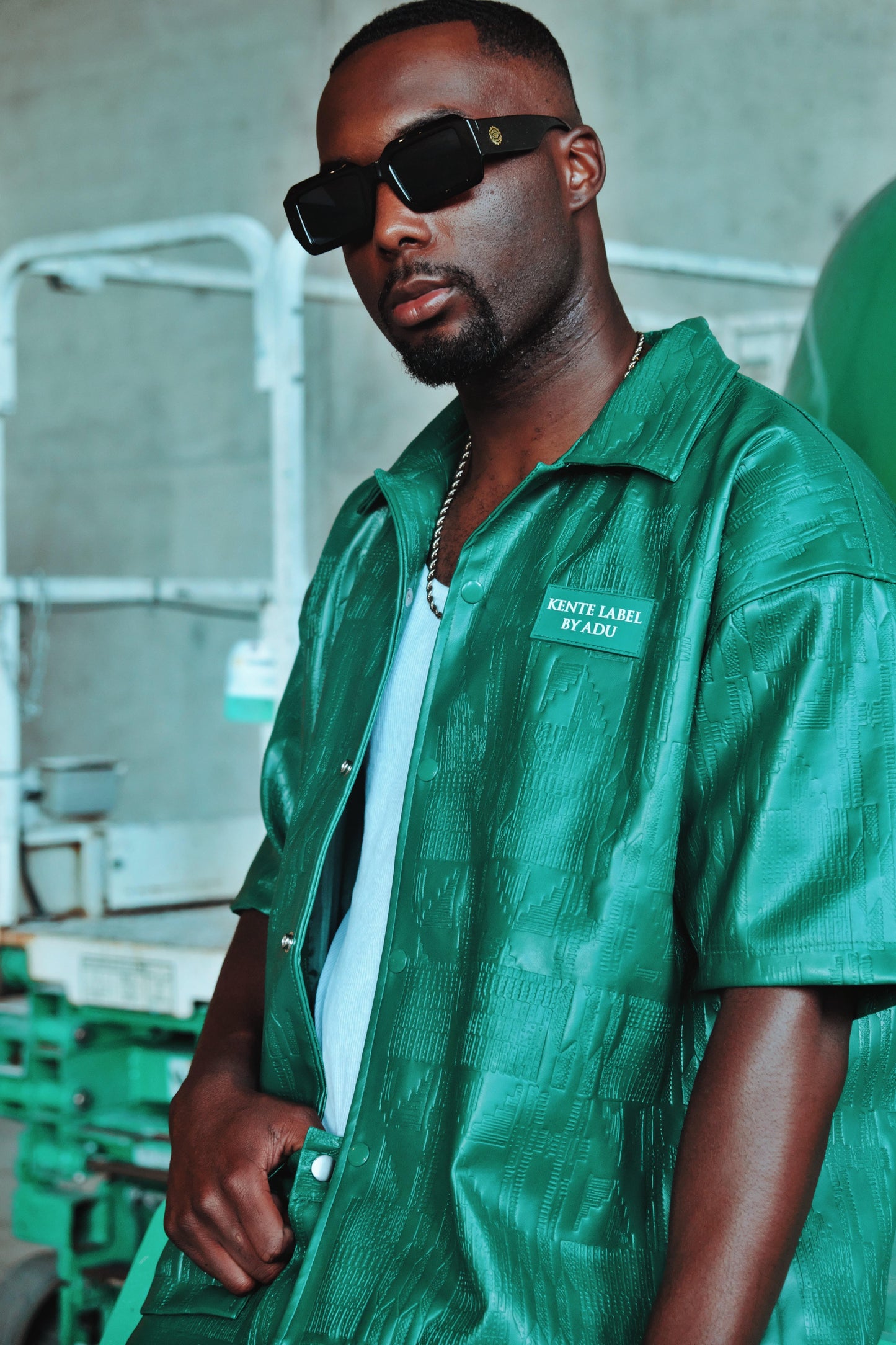 Green Leather Kente Set